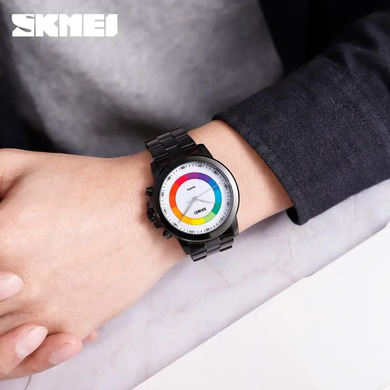 SKMEI Fashion Men Quartz Wristwatches Waterproof Colorful Dial Quartz Business Watches For Men Watch LED Light Relogio Masculino