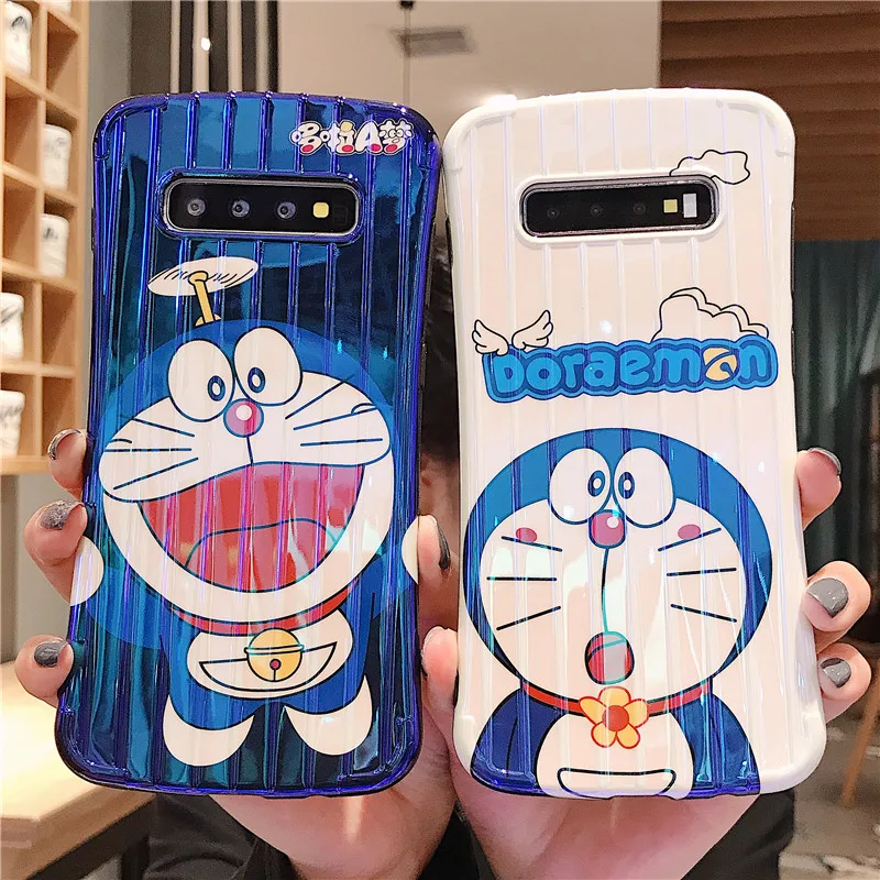 

Blue Ray Cartoon Doraemon Luggage Suitcase Soft silicone phone case for Samsung Galaxy S8 S9 S10 plus note 8 note 9 Back Cover