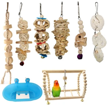 

8Pcs Parrot Toys Wood Birds Standing Chewing Rack Toys Bead Ball Parrot Swing Toy Bird Toys Pet Supplies