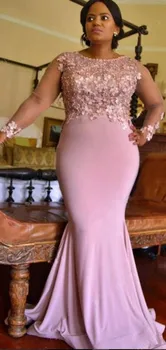 

Bridemaid Dress Mermaid Lace Beaded with Long Sleeves Floor-length Dress Zipper Back Sexy For Party Dresses