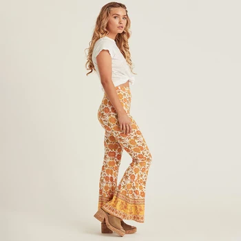 

Women Pant Boho Chic Floral Print Flare Pants Slim High Waist Long Trousers 2019 Summer Casual Beach Full Pants Trouser