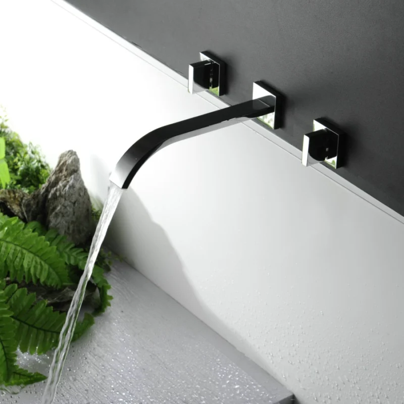 Vidric хромированный настенный смеситель для раковины с двумя ручками Смеситель водопад носик кран для ванной комнаты кран для раковины Torneira do Banheiro