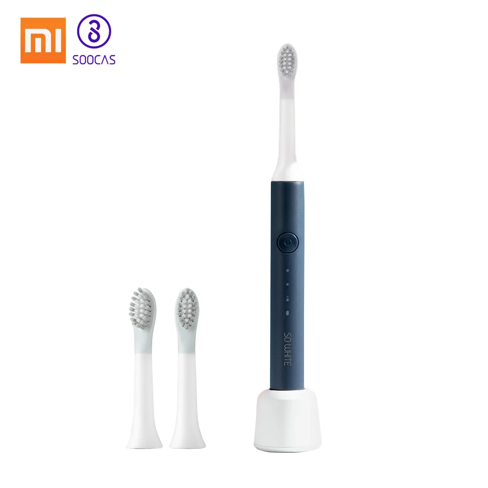 Blue EX3 and 2 head Xiaomi SO WHITE(PINJING) EX3 перезаряжаемая электрическая звуковая зубная щетка USB перезаряжаемая зубные зубы Глубокая чистка кистей водонепроницаемый - Цвет: Blue EX3 and 2 head