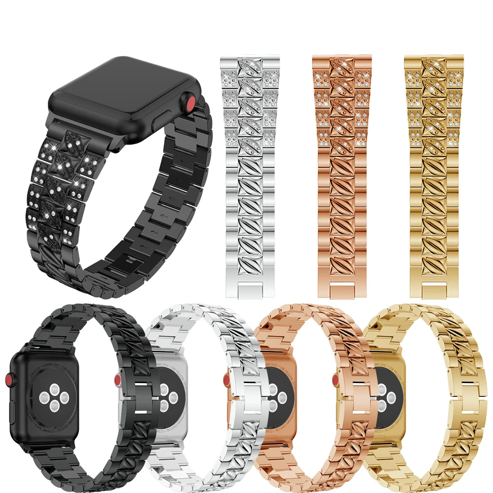 

Luxury Alloy Metal Strap for Apple watch band 38mm 42mm 40mm 44mm diamond Strap for Series 6 5 4 3 2 1 watchband with adapter