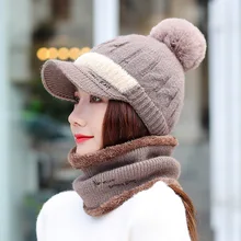 Модная зимняя шапка и шарф, комплект из двух предметов, Женский утепленный зимний комплект, женская шапка, шарфы, унисекс, шапочка для девочек, шапка