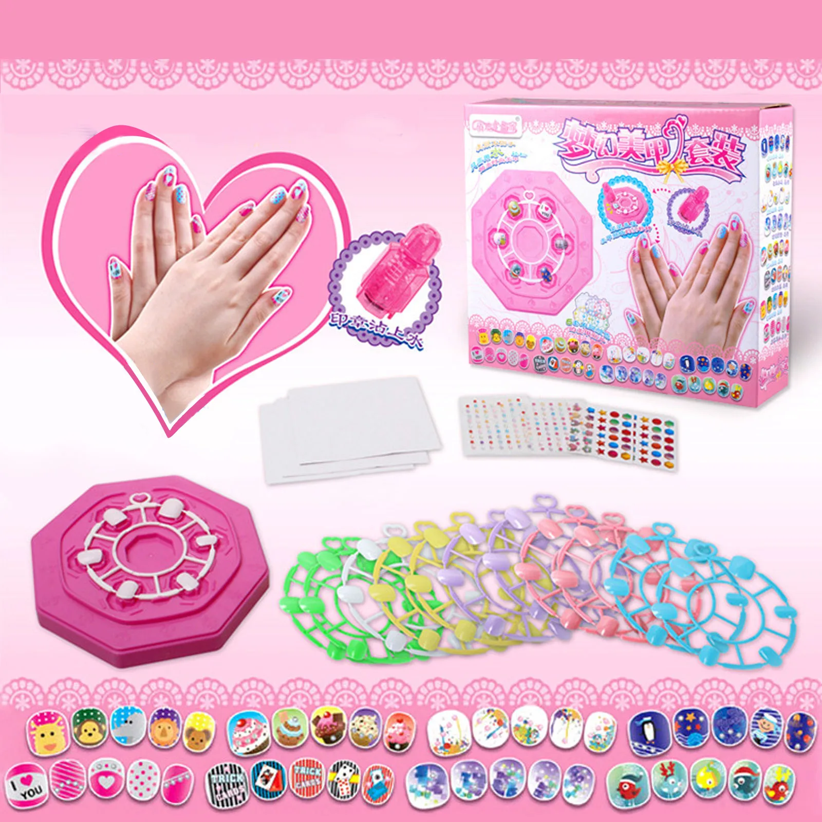Los niños belleza juguete 72 Uds Kawaii uñas etiqueta de arte belleza princesa niñas juguetes de juguete para juego de imitación de maquillaje juego de Juguetes