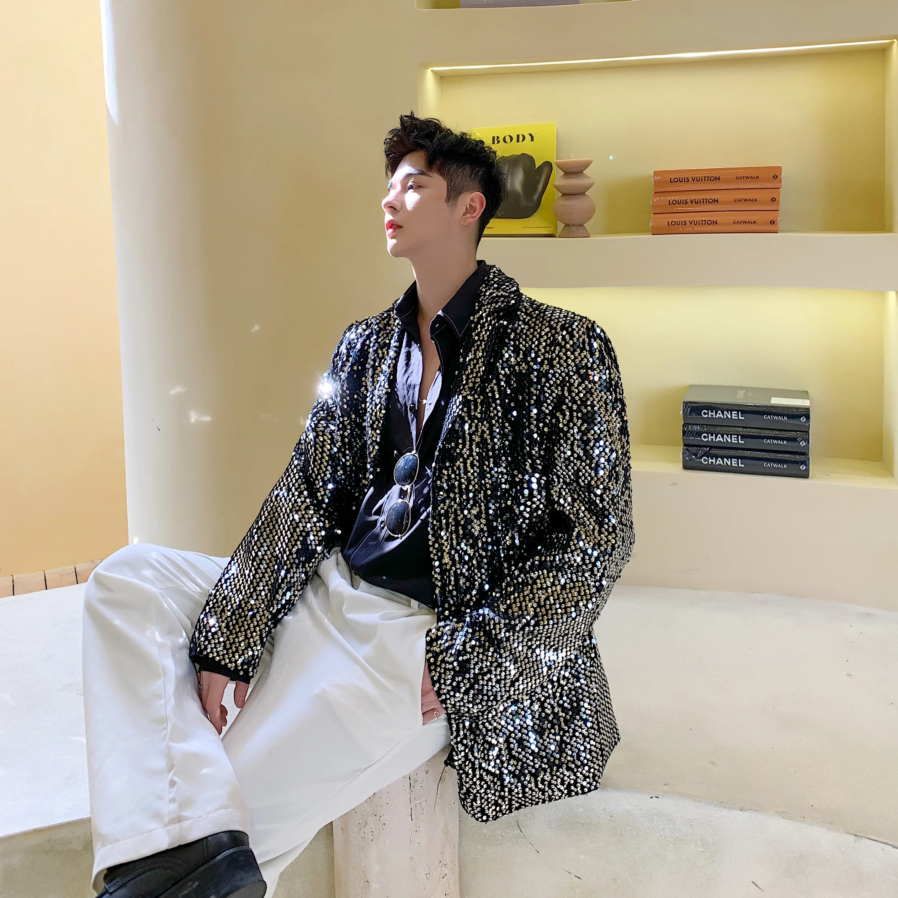 2021 Autumn Male Shiny Blazers Stylish 