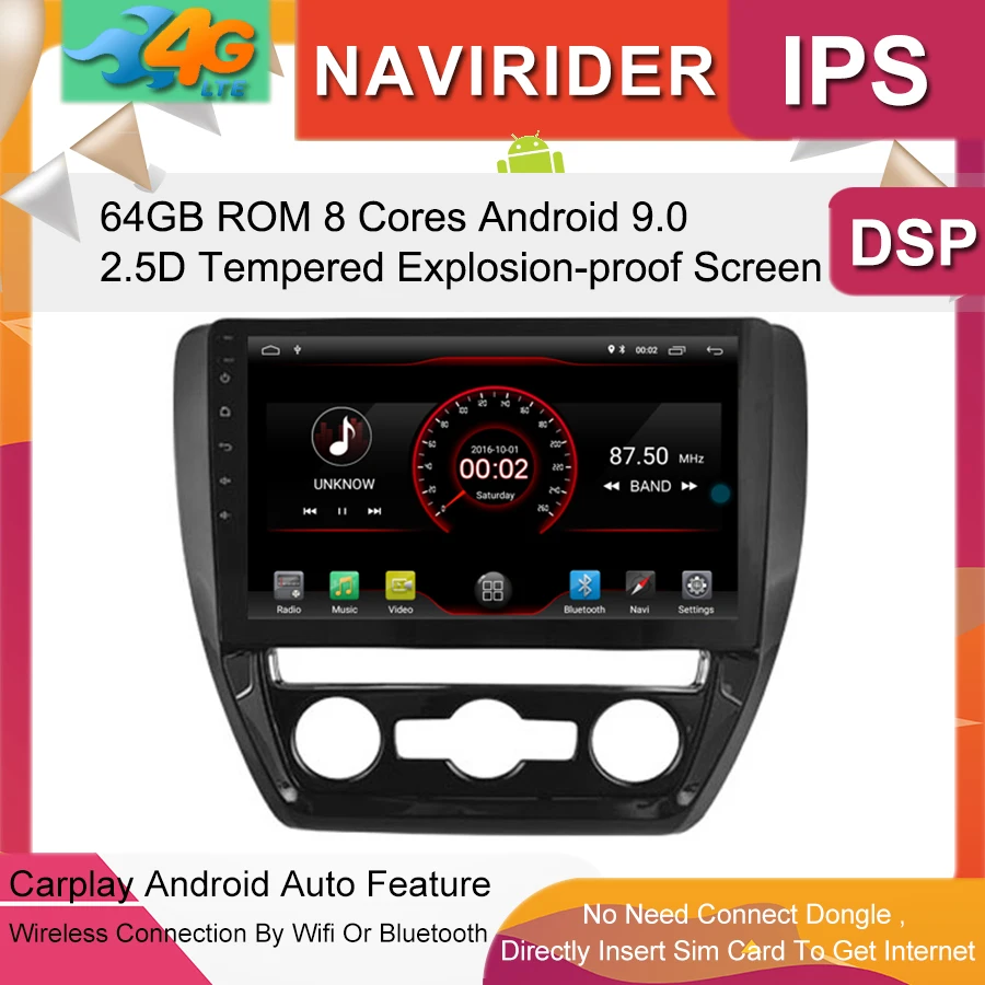 Автомобильный мультимедийный плеер 10,2 дюймов ips экран монитор gps магнитофон Bluetooth Android 9,0 для SAGITAR J-ETTA 12-15 MT Авто Аудио