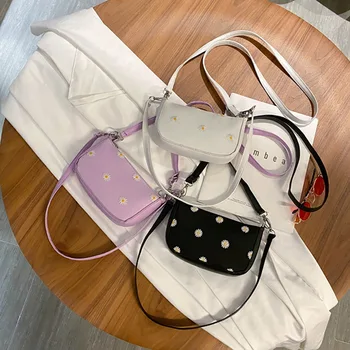 

Retro Bag Handbag Ladies Small Daisy Pattern Shoulder Bag PU Leather Bag Ladies Gentleman Small Crossbody Bags 3 Colors Hot