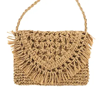 

Vintage Straw Woven Women Shoulder Messenger Tassels Beach Holiday Bags Woven Vacation Beach Square Crossbody Handbags