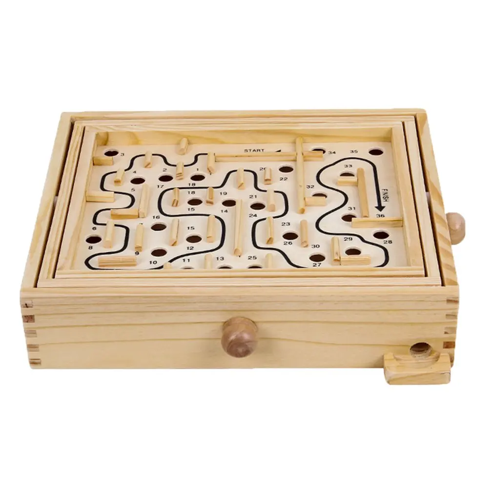 Wooden Children Interactive Table Game Balance Ball Intelligence Track Hand-Cranked Labyrinth Decompression Toy