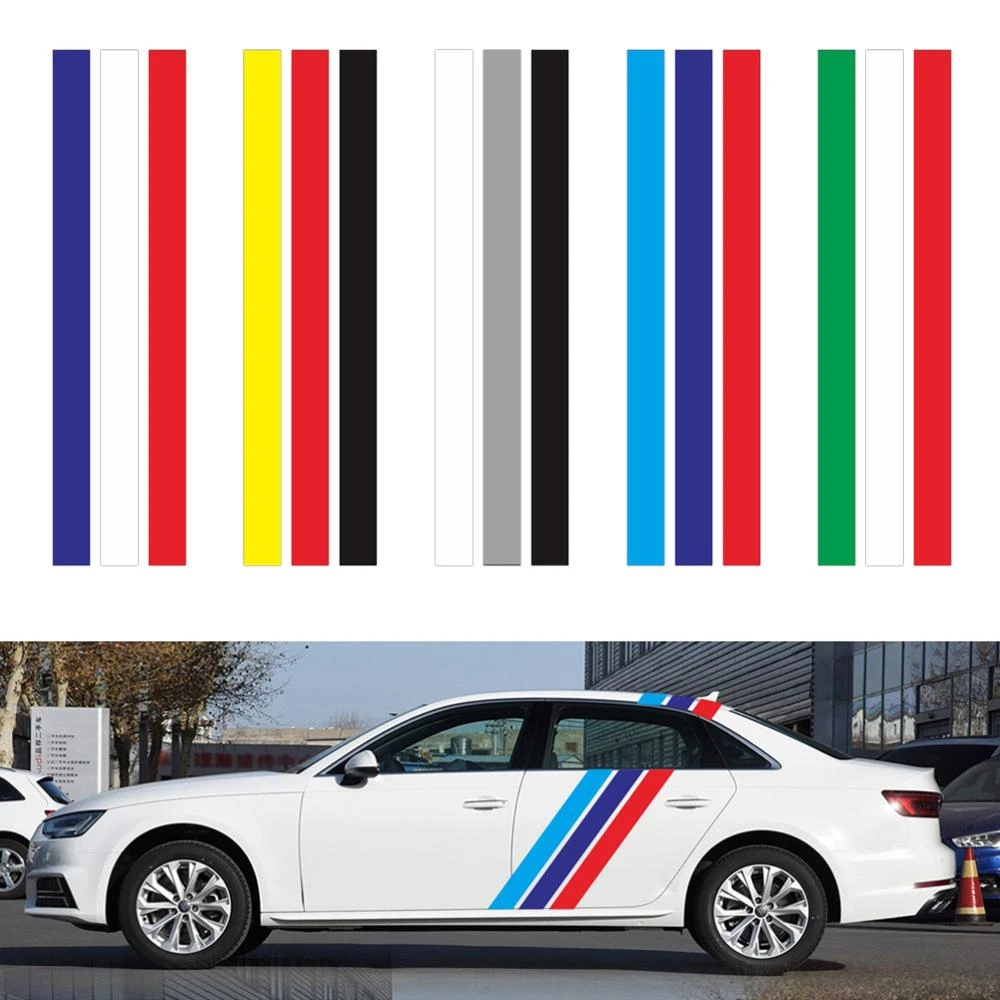 車トリコロールラインカスタマイズされたボディドアサイドビニールデカールステッカーストライプアルミリヤウイングbmw起亜ホンダトヨタ 車のステッカー Aliexpress