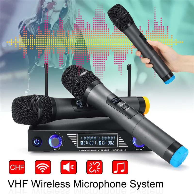 

UHF 220V Wireless Microphone System Digital 2 Channel 2 Handheld Mic Speech Party supplies quartz crystal locked Receiving