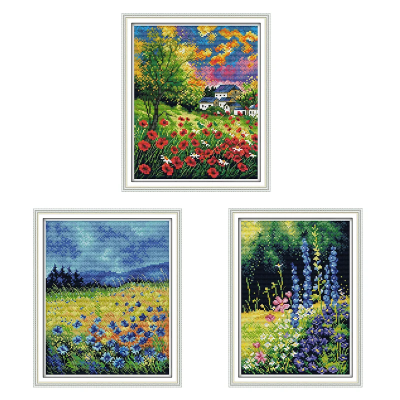 Joy Sunday14ct 11ct Cross Stitch Kit Oil Painting Beautiful Flower Color Rich Pattern Manual DIY Embroidery Decorative | Дом и сад