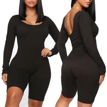 

Candy Color Playsuit for Women O Neck Bodycon Skinny Stretch Body Suit Long Sleeve Playsuit Solid Romper Jumpsuits Jumpsuit