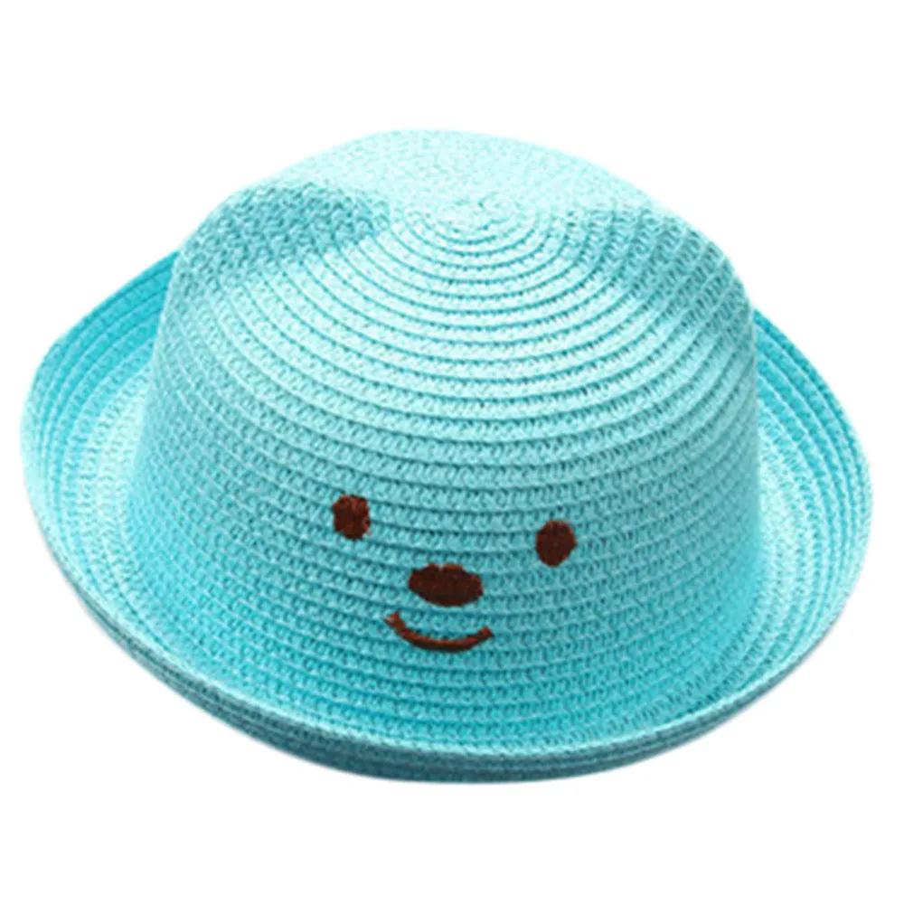 Sky Blue Летняя детская дышащая соломенная шляпа с рисунком для мальчиков и девочек, детская Кепка с кошачьими ушками, милая пляжная кепка с панамкой, s# es - Цвет: Sky Blue