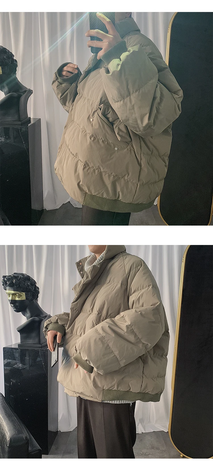 Зимний пуховик, Мужская теплая Модная парка, Мужская однотонная куртка со стоячим воротником, Мужская свободная Толстая куртка, Мужская одежда M-2XL