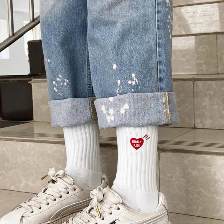 

Beating Heart Red Made Skateboard Cotton Crew Street Fashion Socks Love Couple Men Wommen Fashion Korea Style T-shirt 2021 Cupid