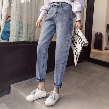 

2020 Spring Clothes Ladies High Waist Female Boyfriend Jeans with a tight waistl Denim Ripped Jean Woman Plus Size 4.3