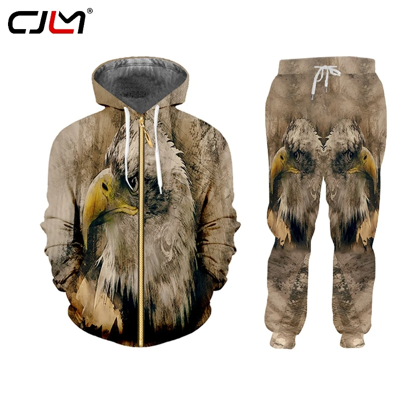 CJLM 3D printing Animal eagle bird men Tracksuits Men's winter jacket 2-piece Hoodie pants sports suit Large size loose custom