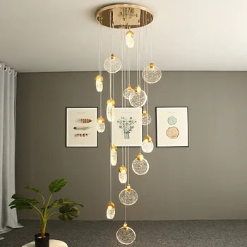 

Modern loft crystal chandelier villa led pendant lights hotel lobby disc bubble chandelier multi-head loft decoration hang lamp