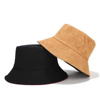 

New suede loose fisherman hat men and women solid color light board double-sided wearing basin cap autumn winter outdoor sun hat
