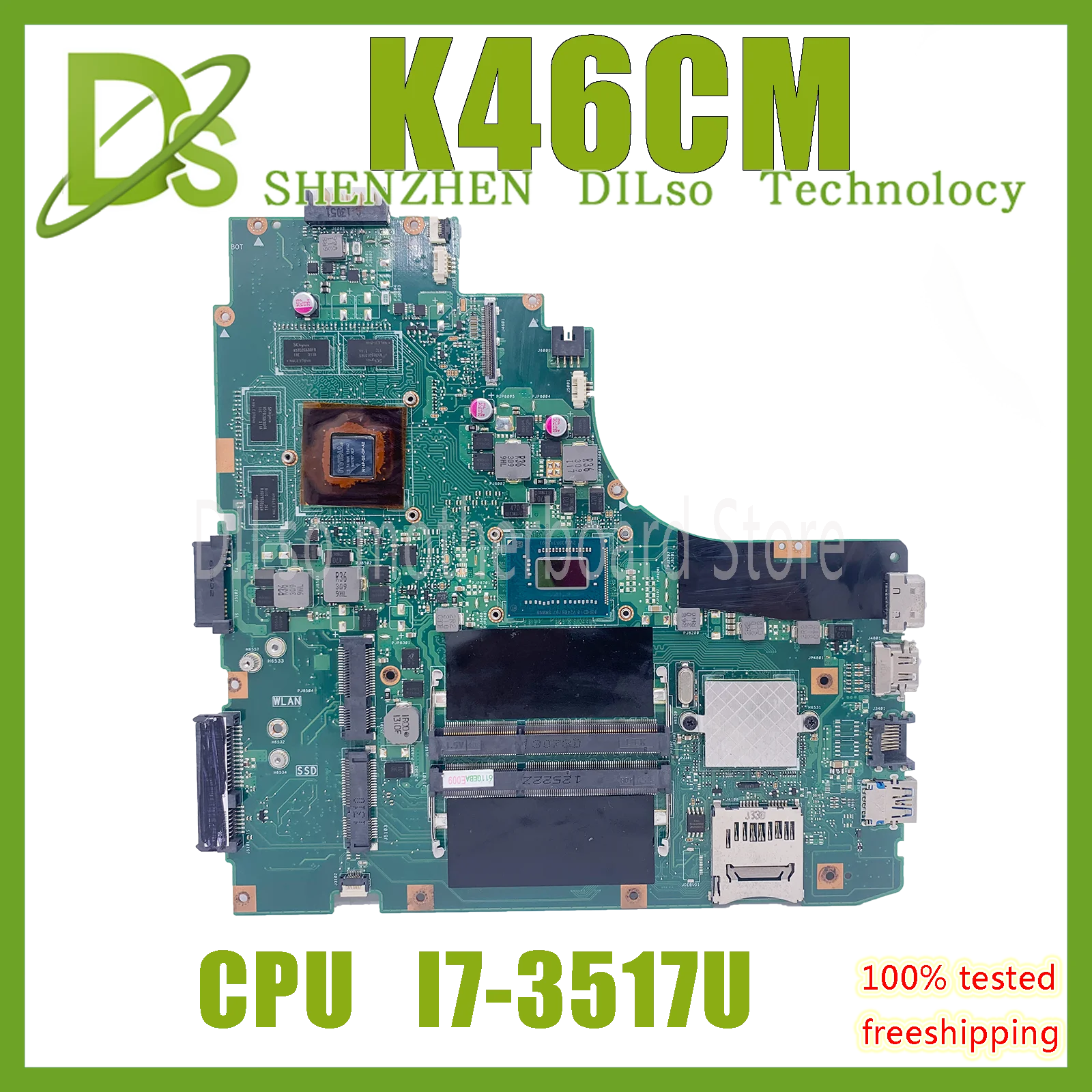 K46CM оригинальная материнская плата с I7-3517CPU для ASUS A46C K46C E46C S46C S46CM K46CB ноутбука 100%