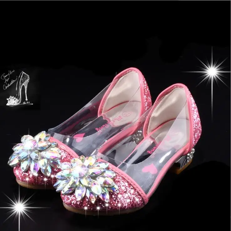 

New Children Crystal shoes Baby Dance Performance Princess Rhinestone High-heeled Toddler Student Leather Shoes Girls Kids