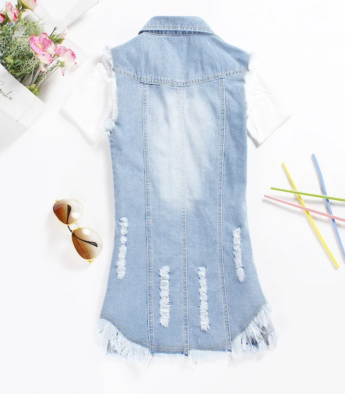 Summer New Women Korean Version Of Large Size Cowboy Jacket Fashion Tassel Ladies Denim Sleeveless Vest Jackets