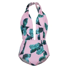 Винтажный слитный купальник с цветочным принтом, открытая спина, Холтер, женский купальник