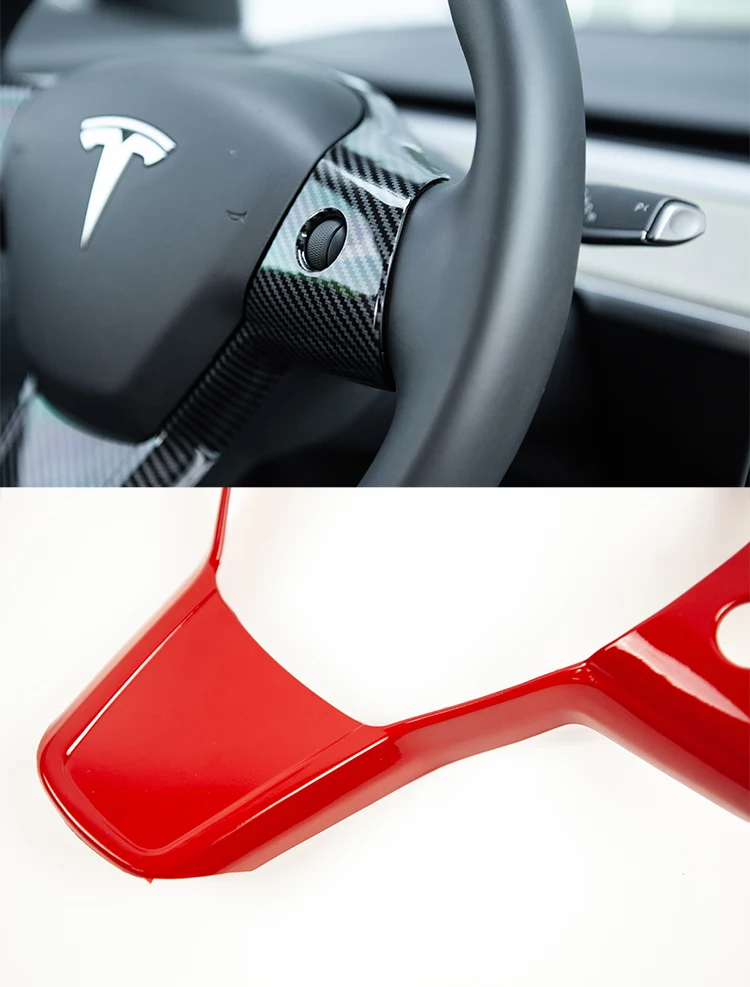 Accessories for Tesla Model 3 2021 ABS Wheel Steering Center Console Decoration Cover Sticker Tesla Model Y Car Accessories - - Racext 12