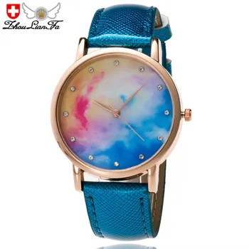 

Quartz Watch PU Leather Belt Starry Dial Pattern Watch Gifts for Women Couples LL@17