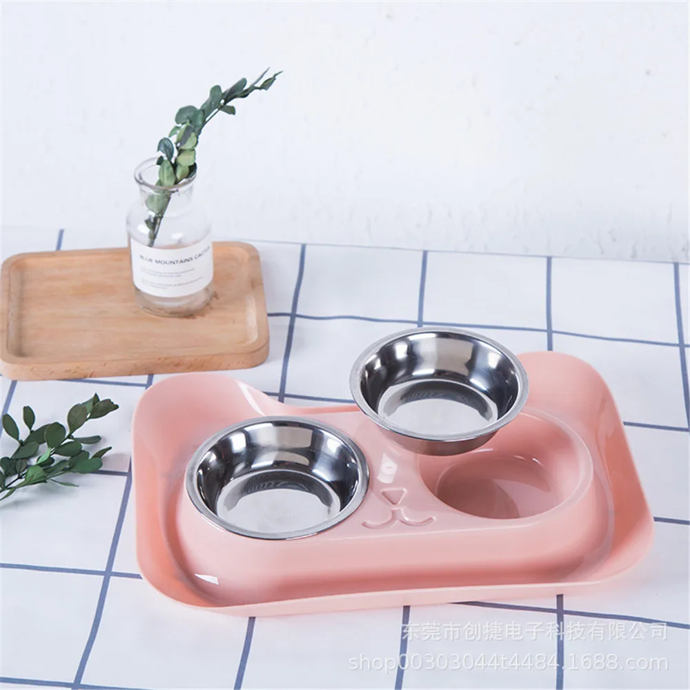 1PC New Non-spill & Non-skid Design Double Dog Cat Bowls Durable Stainless Steel For Pet Food And Water Elevated Feeder Cat Bowl (11)