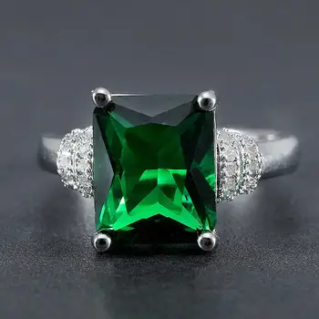 

Fashion princess green crystal emerald gemstones diamonds rings for women white gold silver color jewelry bague bijoux gifts new