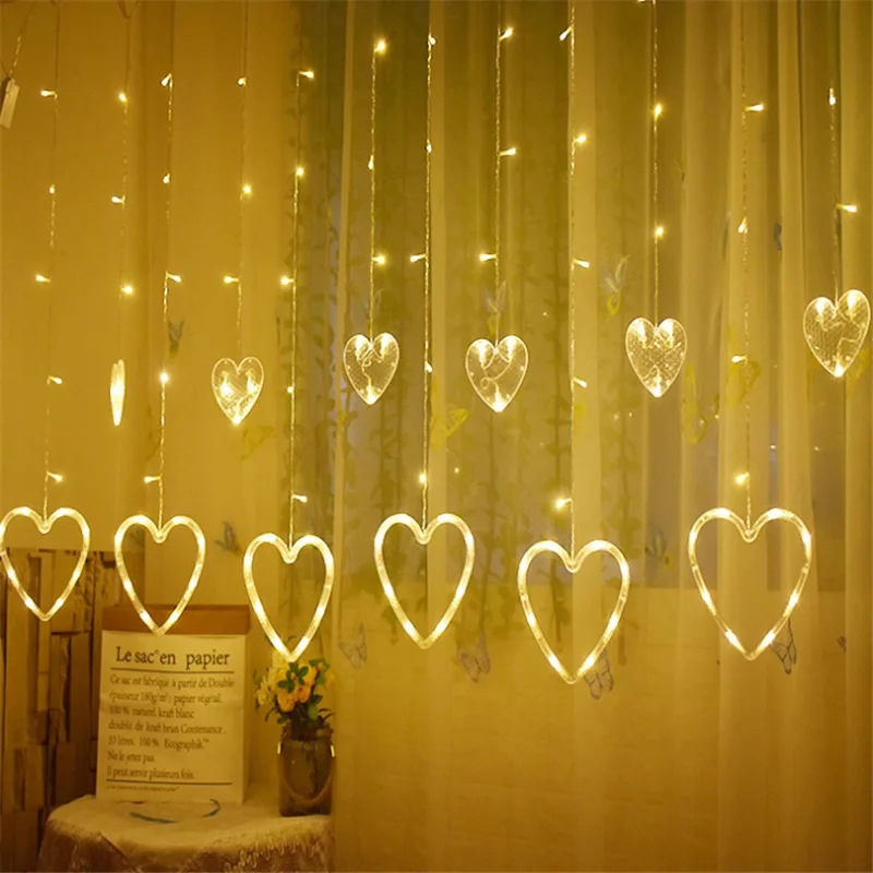 

LED Colored Lamp Heart Decorative Lights Heart Shape Curtain Lights Holiday Lights Stars Light