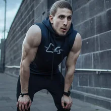 Muscle Brother Летний стиль мужской жилет с капюшоном эластичный дышащий мужской спортивный жилет для фитнеса тренировочный открытый