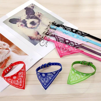 

Adjustable Pet Dog Puppy Cat Neck Scarf Bandana Collar Neckerchief PU Cotton Dress Up Dog Accessories Print Triangular Bandage