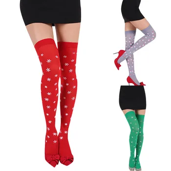 

1 Pair Winter Women Socks Warm Thigh High Nylon Girls Sexy Chriatmas Party Printed Knee Socks Stockings New Year Gift 51*