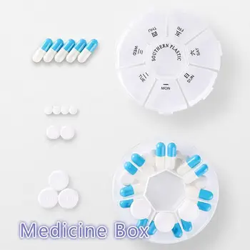 

Mini Portable Plastic Transparent Small Medicine Box Pill Box 7 Slots Round Daily Weekly Tablet Pill Case Medicine Splitters