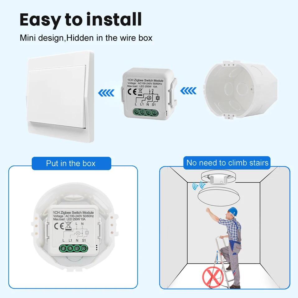Tuya Smart Zigbee Light Switch Module 1/2/3/4 Gang Automation DIY Breaker 2 Ways