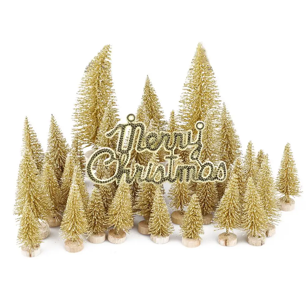 57Pcs Mini Christmas Tree Fake Pine Trees DIY Colorful Xmas Photo Prop for Christmas Party Table Decoration New Year Home Decor - Цвет: 49pcs gold