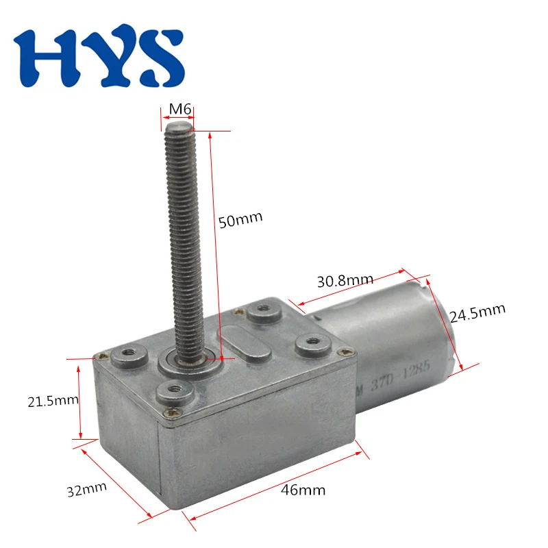 

HYS Motor DC 6V 12V 24V Gear Worn Motors Shaft Length 50mm Threading Screw M6 Reducer DC 12 volt V Electric Motor JGY370