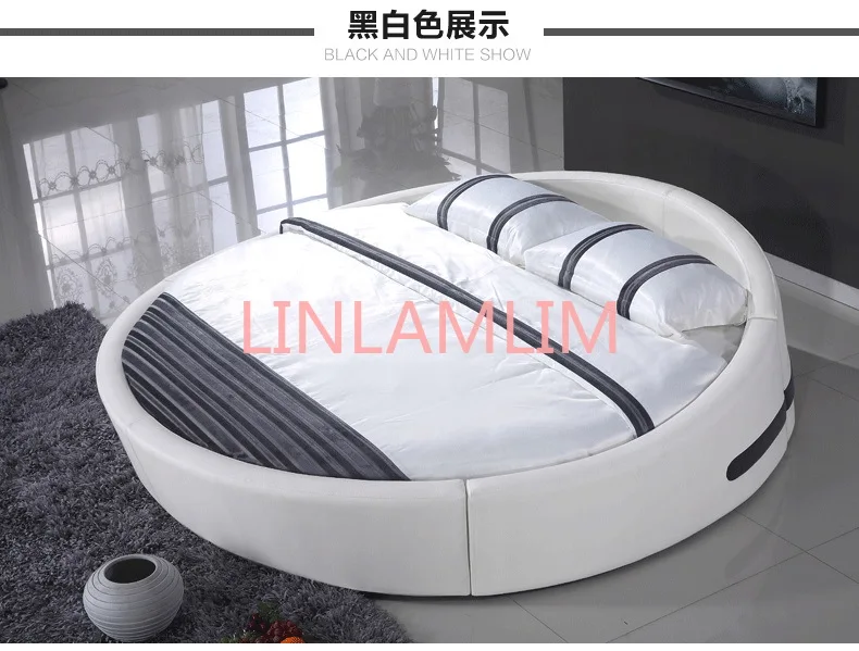 

Real Genuine cow leather bed Soft Beds Bedroom round bed camas lit muebles de dormitorio yatak mobilya quarto unique designer