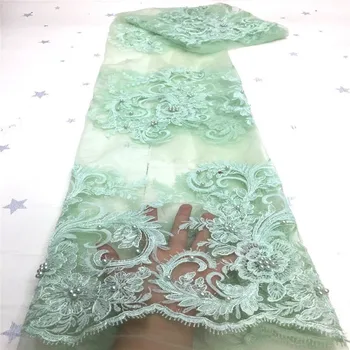 

2020 green New Design African Lace Fabric High Quality French Nigerian Beads Embroidered Tulle Lace Fabric With Sequins white