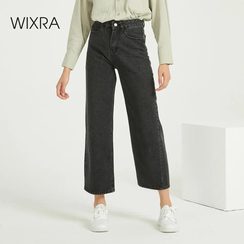 Wixra Loose Wide Leg Jeans Pants Pockets High Waist Stylish Basic Denim Trousers Spring Autumn Women's Clothing Wixra Loose Wide Leg Jeans Pants Pockets High Waist Stylish Basic Denim Trousers Spring Autumn Women's Clothing