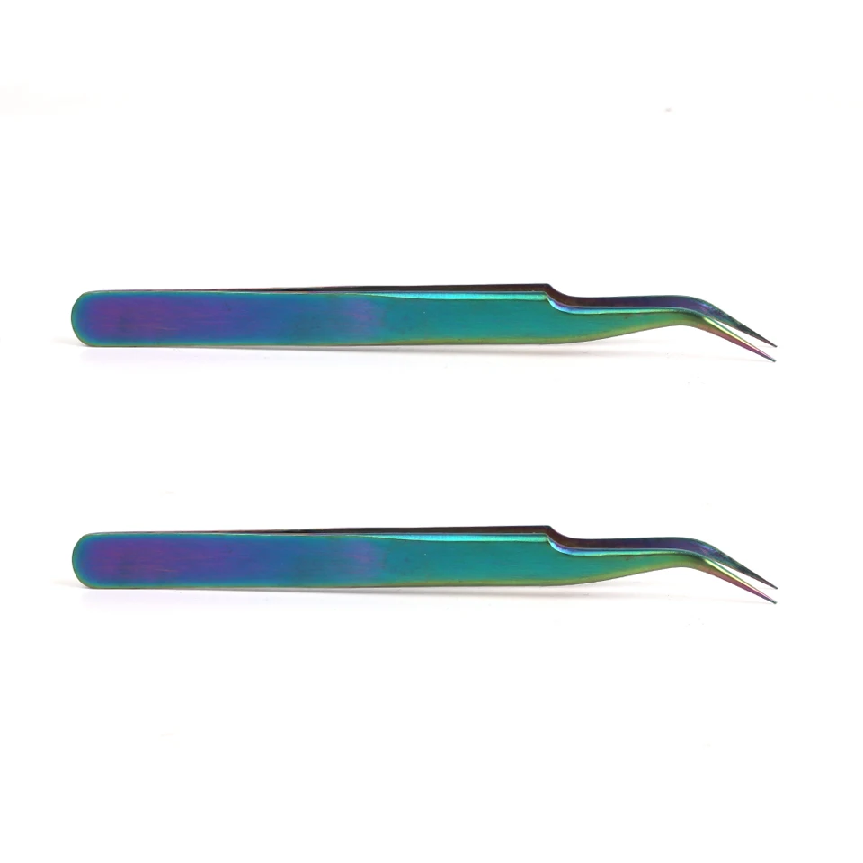 2PCS Curved 2 шт. Нержавеющая сталь наращивание ресниц Пинцет прямой кривой пучковые ресницы для щипчики, пинцет заостренных щипцов, инструменты для ногтей - Цвет: 2PCS Curved