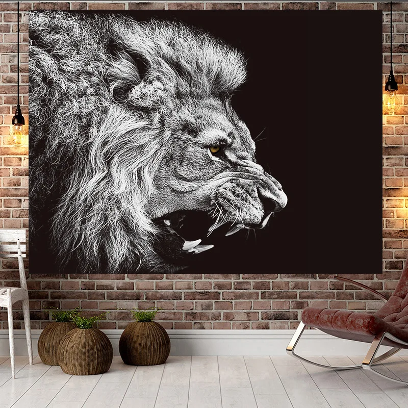 

Nordic Girl Ins Decoration Black Animal Lion Family Decoration Wall Cloth Photography Background Cloth Bedroom Tapestry