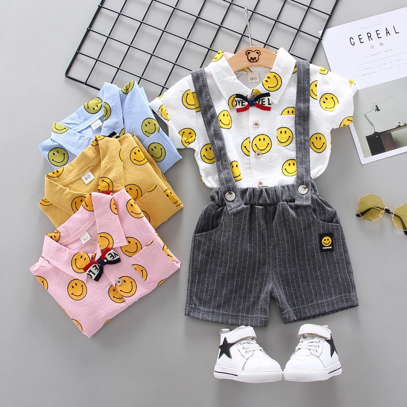 Toddler Baby Boys Gentleman Bow Tie T-Shirt Tops+Solid Shorts Overalls Outfits 