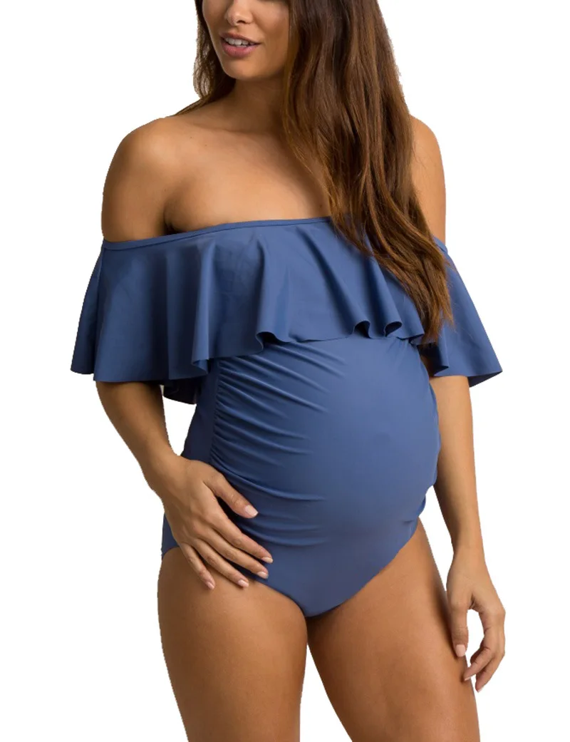Explosive one-piece swimsuit one-neck collar solid color Europe and the United States pregnant women sexy bikini beach swimsuit