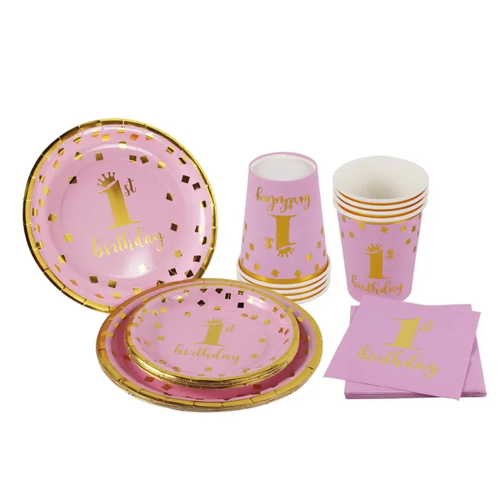 QIFU одноразовая посуда на 1-й день рождения, Одноразовая чашка, скатерть, тарелка на день рождения, украшения для детской вечеринки, вечерние принадлежности Babyshower